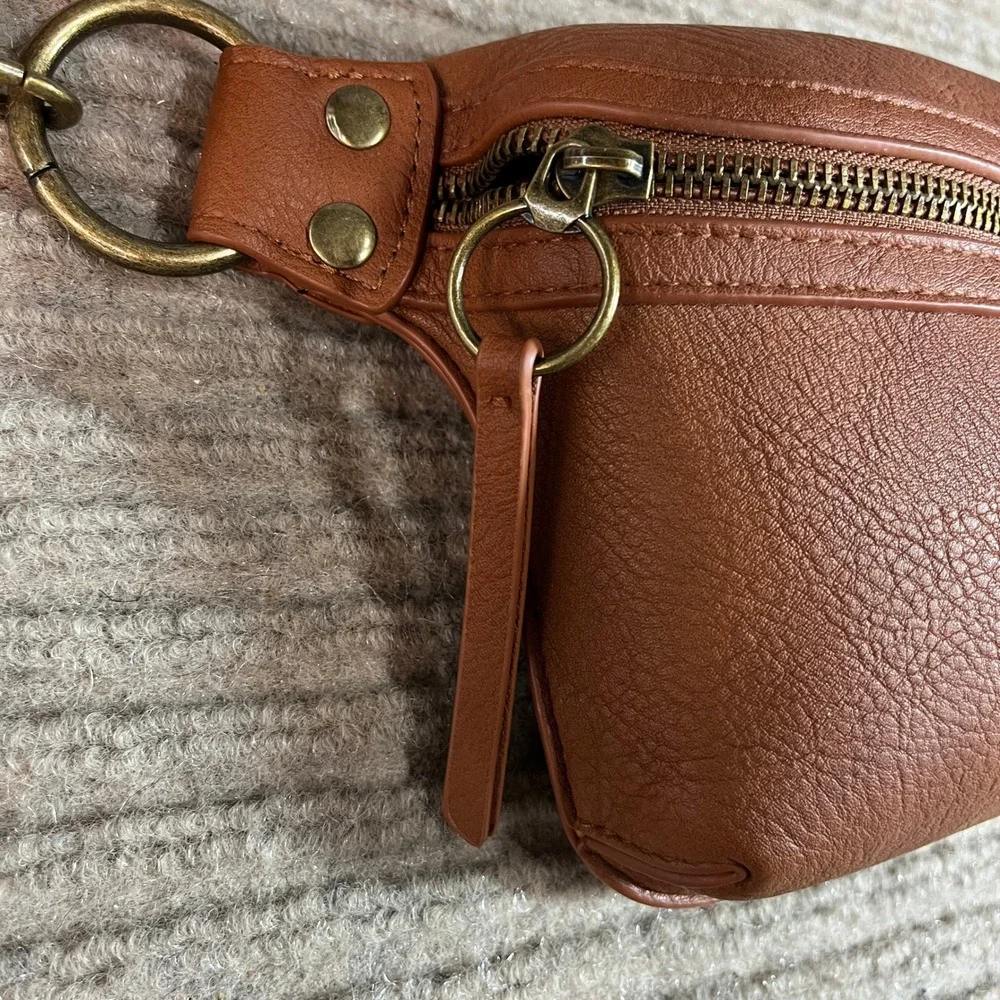 Cognac Brown Pebbled Vegan Leather Belt Bag Waist Pack with Dual Straps